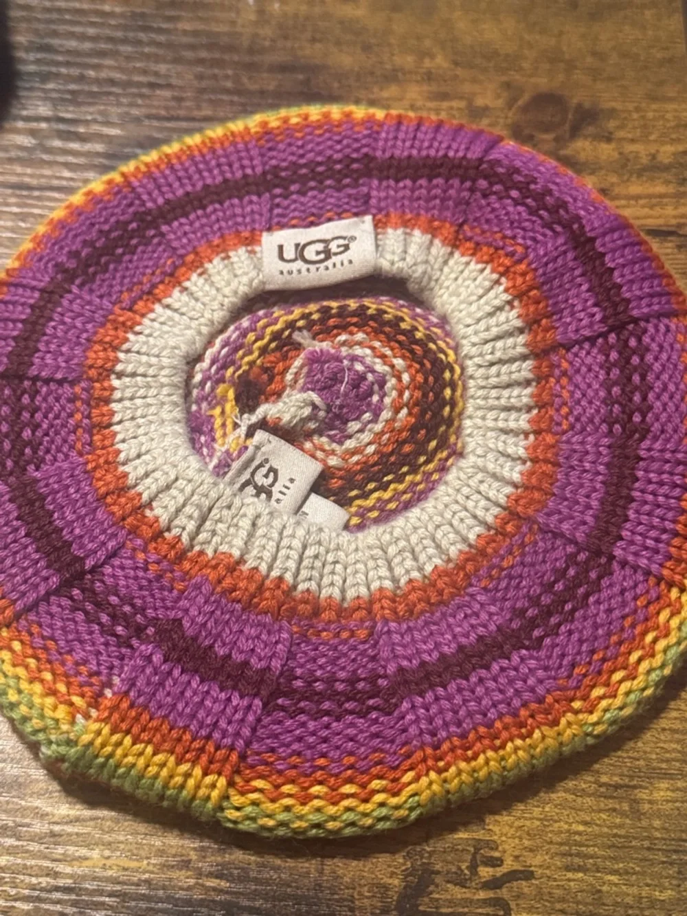 UGG Multicolor Knit Beanie and Mittens Set - Purple, Green, Yellow, Orange - Picture 7 of 7